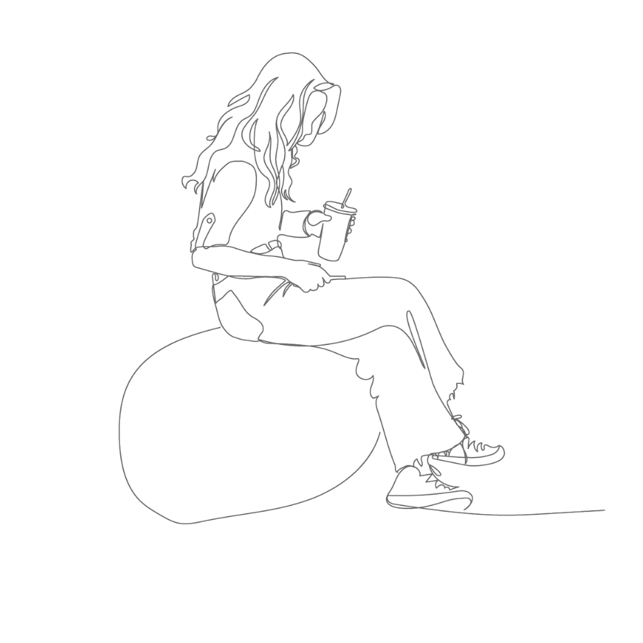 椅子に腰掛けて飲み物を持つ女性のイラスト